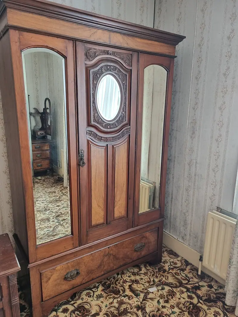 Antique mahogany wardrobe with mirrored doors
