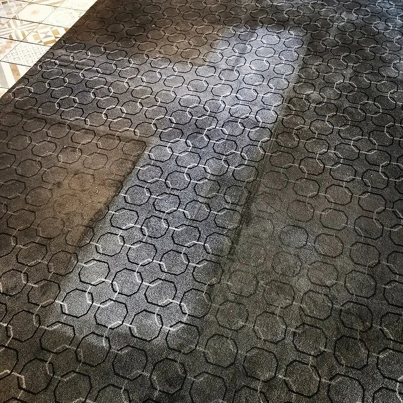 Patterned carpet with a clean stripe where the extraction wand has passed