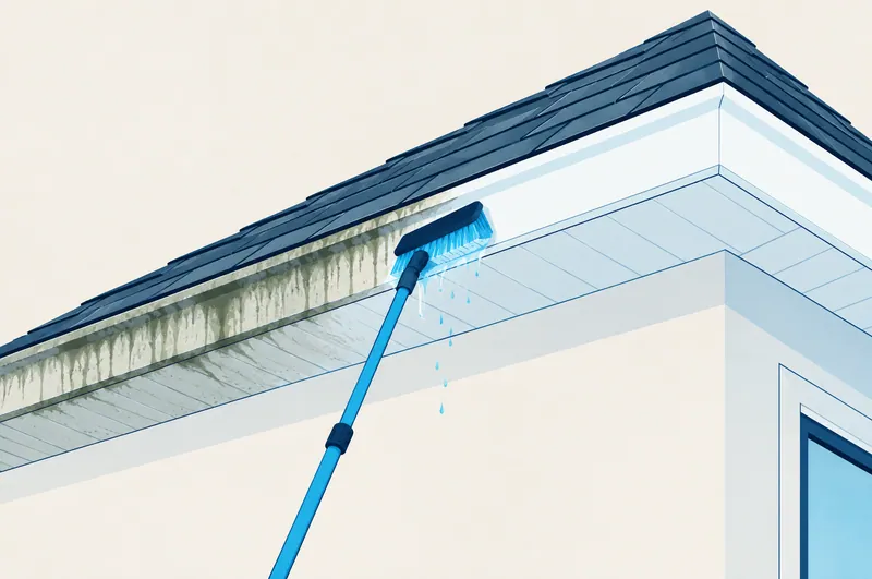 Illustration of fascia and soffit boards, one half grubby and one half washed white