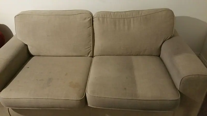 Beige fabric sofa after cleaning